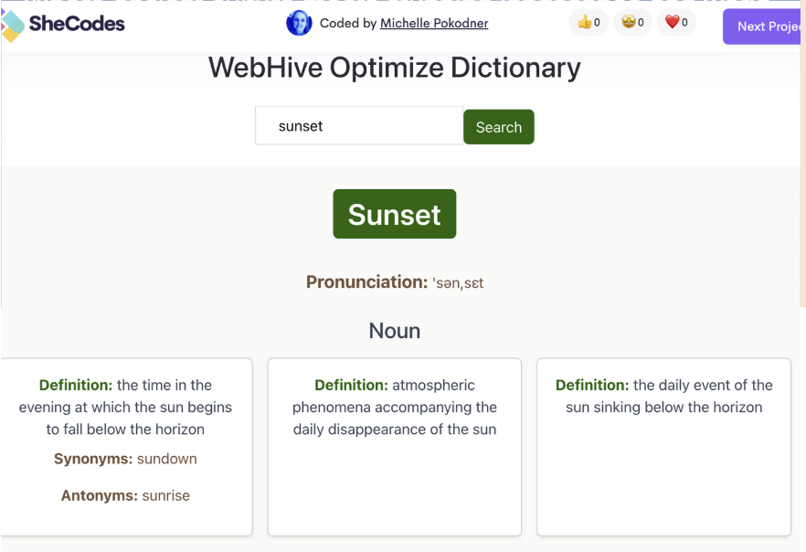Interactive Dictionary - React Application showcasing modern web development